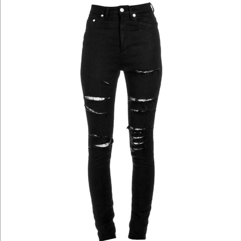 Saint Laurent Distressed Jeans with Lace insert